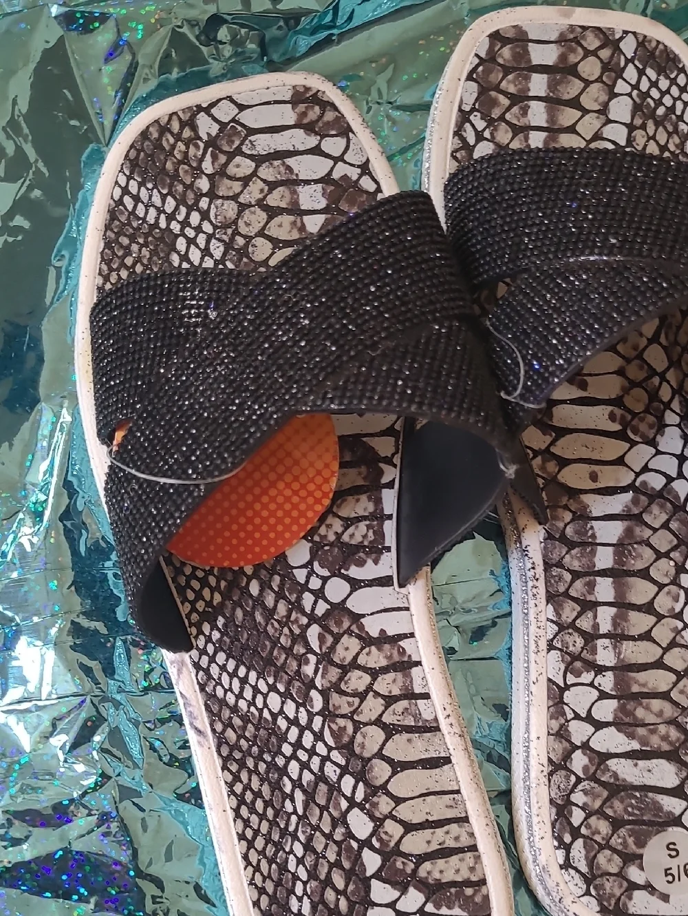 Women's Slide Sandals with Sparkle Strap - Bundle